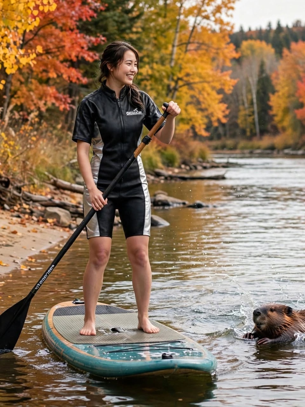 Splash gear Black and Silver Shorty Wetsuit - Women Swim One Piece